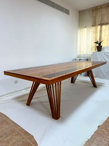 Solid Wood Dining Table with Unique Slatted Legs - Seats 8