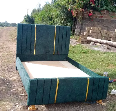 Green Upholstered Double Bed Frame with Padded Headboard