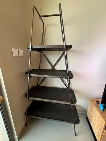 Industrial-style 4-tier Ladder Shelf / Display Unit - Dark Metal & Wood