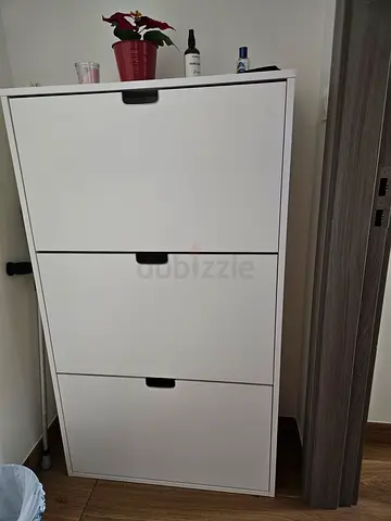 White 3-Compartment Shoe Cabinet / Storage Unit - Excellent Condition