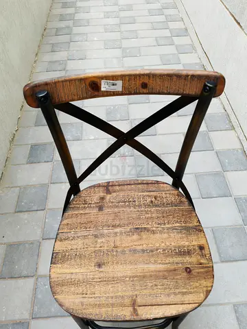 2 Wooden Seat Crossback Metal Frame Dining Chair - Single