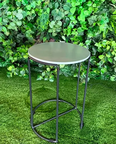 Small round side table with metal frame - grey top