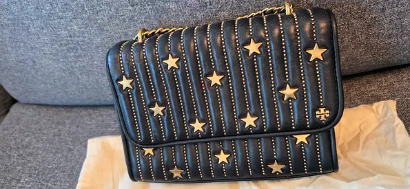 Torry Burch Black Quilted Chain-strap Shoulder Bag with Stud Detailing
