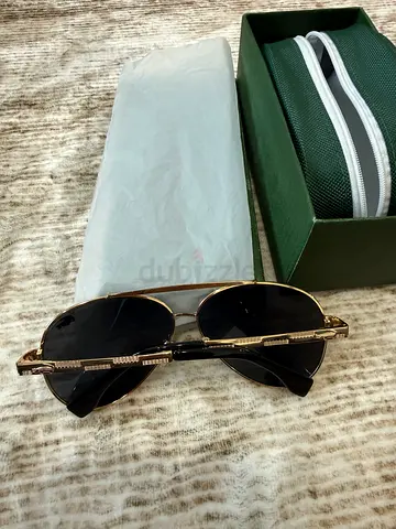 Gold-frame Black Lens Sunglasses with Case