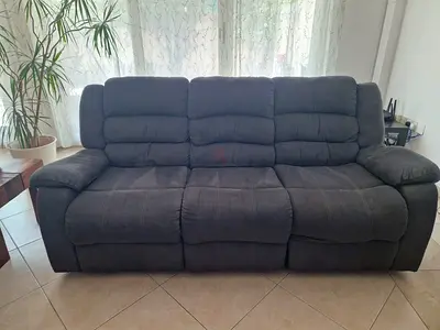 Set of 3-seater and 2-seater grey fabric reclining sofa in good condition