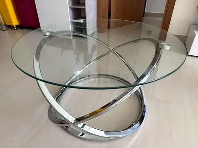 Modern Glass Coffee Table with Chrome Infinity Base