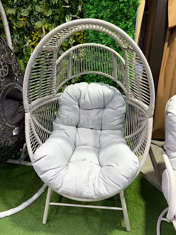 White Rattan Egg Chair with Cushion - Good Condition