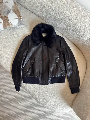 Black leather bomber jacket