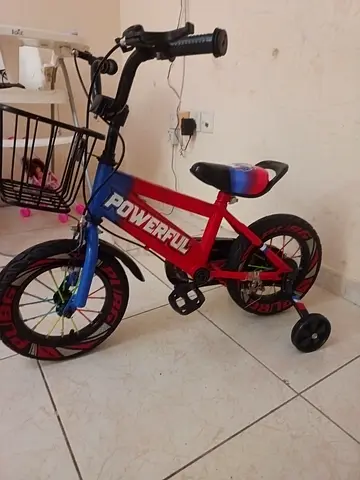 Kids' Powerful Red & Blue Bicycle with Training Wheels and Front Basket