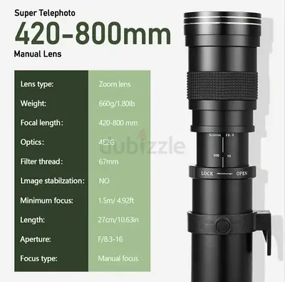 Manual Super Telephoto 420-800mm Zoom Lens (67mm Filter Thread)