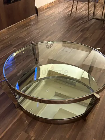 Round Glass Coffee Table with Metal Frame