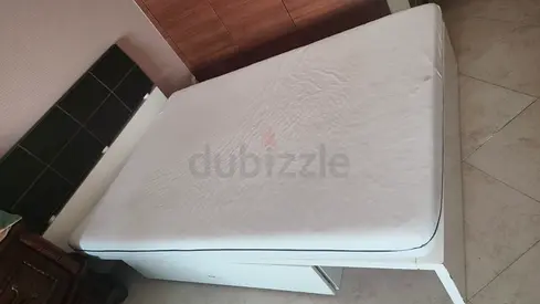 Used Double Bed Frame with Mattress - White, Good Condition