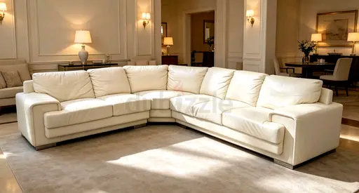 Cream Leather L-shaped Corner Sofa — Spacious 6-Seater, Good Condition