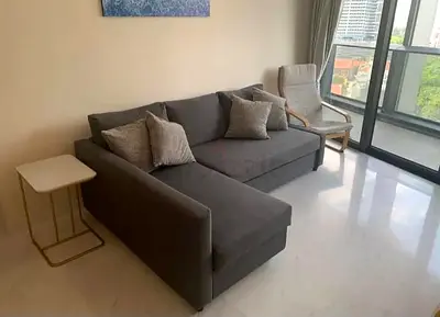 Grey L-shaped Sofa with Cushions - Good Condition
