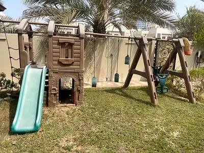 Used Outdoor Kids Playset with Slide, Swings and Climbing House