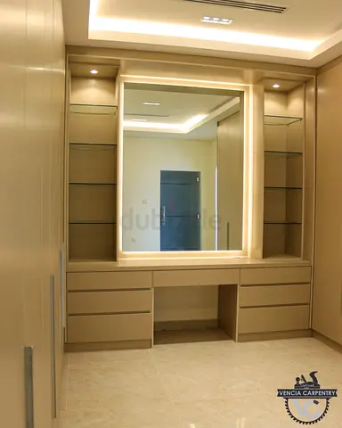 Modern Dressing Table with Mirror and Integrated Storage Shelves