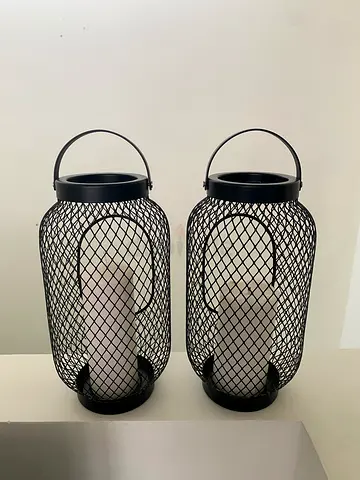 Pair of IKEA BERGGRAN Black Metal Candle Lanterns – Excellent Condition