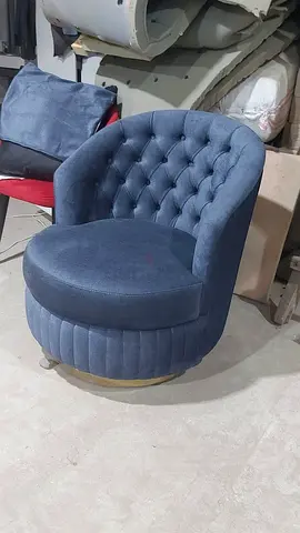 Blue Tufted Accent Swivel Chair - Compact Round Lounge Seat. (60cm)