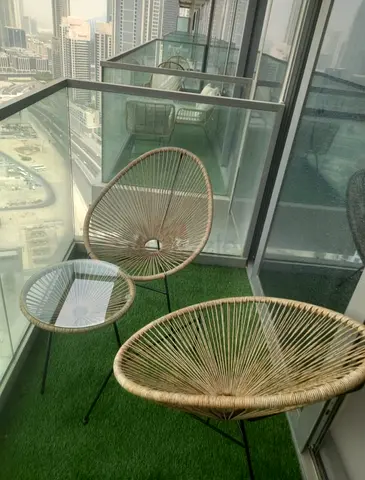Set of 2 Outdoor Wicker Acapulco-style Chairs with Side Table