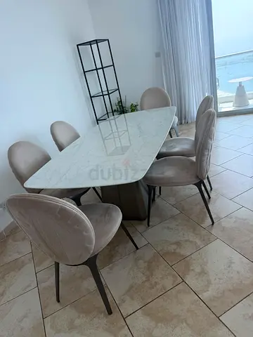 Al Huzaifa furniture marble dining table with 6 chairs