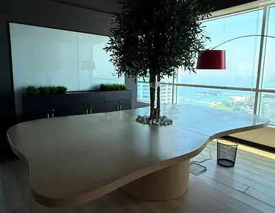 Large Shaped Wooden Executive Conference Table with Central Planter