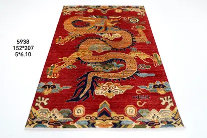 New Handmade Red chinese Dragon Wool Rug - 152 x 207 cm