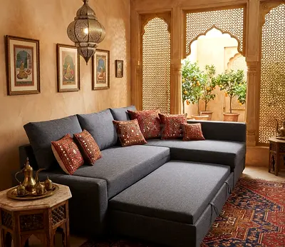 Modern Storage L-Shape Sofa Bed – Elegant Design with Comfortable Seating and Sleeping Area.