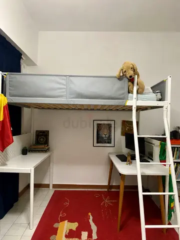 Ikea White Loft Bed with Desk Space - Good Condition