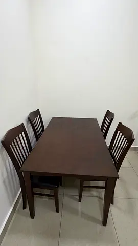 Dark Wood 4-6 Seater Dining Table with 4 Chairs - Good Condition