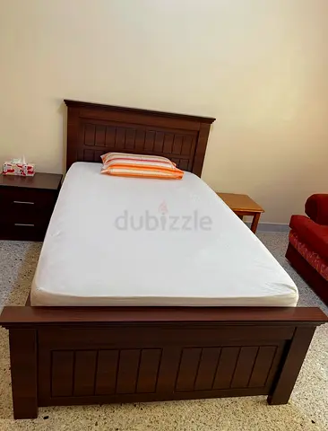 Solid Wood Bed with mattress and side tables included - Dark Brown