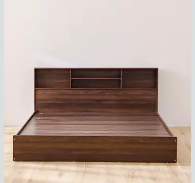 Danube Home Wooden Double Bed Frame with Headboard Storage - Dark Walnut