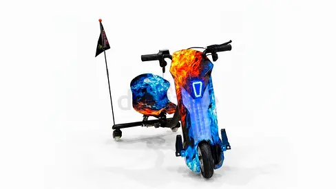 Electric Drift Trike with Flame/Water Graphic - Single Front Wheel