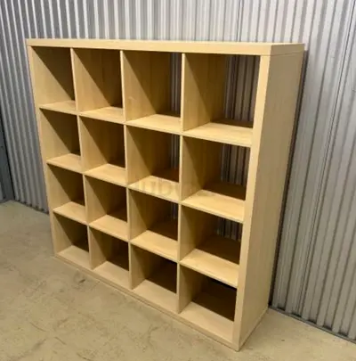 IKEA KALLAX-style 4x4 cube shelving unit - light wood