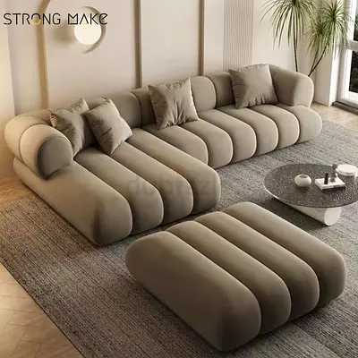 Free Delivery- Brand New Modern Modular Curved Sofa Set with Ottoman - Beige