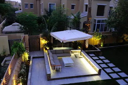 Outdoor patio seating setup -modern garden lounge