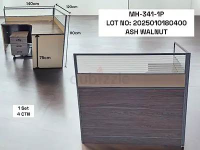 Ash Walnut Office Workstation Desk Partition with Mobile Pedestal - 1 Person