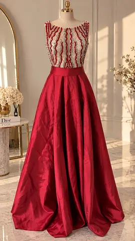 Elegant Red Beaded Ball Gown – Full Skirt Evening Dress