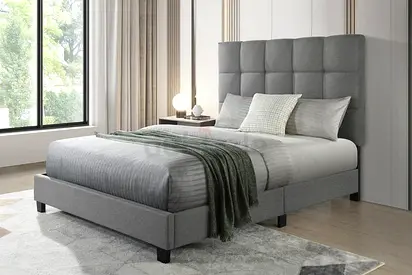 Box stitch headboard double size bed frame