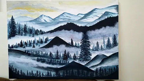 Icy Forest Original Painting | Home Decor Handmade | Monochrome Painting