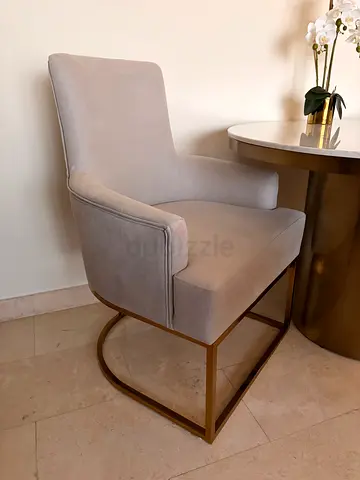 2 Light grey upholstered accent chair with gold metal frame
