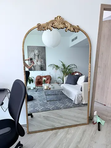 Large Ornate Full-Length Wall Mirror with Decorative Frame