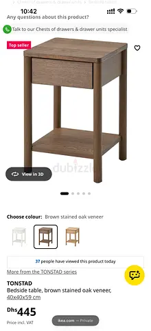IKEA TONSTAD bedside table, brown stained oak veneer, 40x40x59 cm - Excellent condition