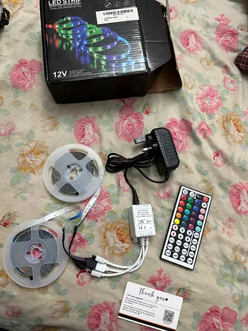 12V RGB LED Strip Lights with Remote and Power Adapter (2 Rolls)