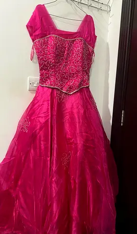 Pink embroidered formal wedding evening gown / prom dress, size likely small-medium