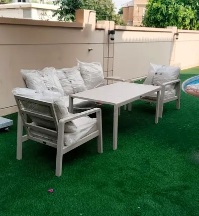 Outdoor patio sofa set with coffee table - white, 4-seater