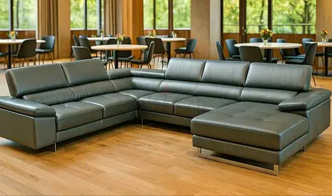 Modern L-shaped Leather Corner Sofa with Chaise - Dark Grey
