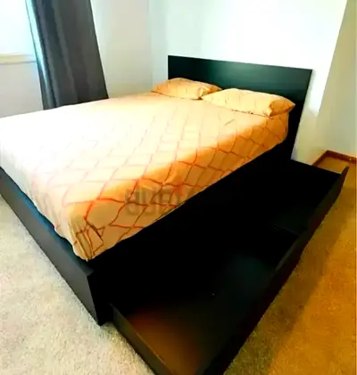 Ikea Queen size bed with mattress and storage drawers