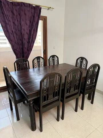 8-Seater Solid Wood Dining Table with Chairs