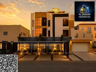 Luxury villa with 8 master bedrooms, swimming pool, and elevator in Al-Aliya, ready with water, electricity, and air conditioning.