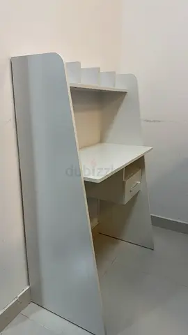 2x Compact white study desk with shelf and drawer